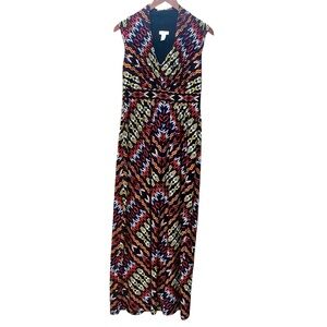 Chico's Travelers Geometric Maxi Dress Size 1 Medium 8 10 Abstract Tribal Boho